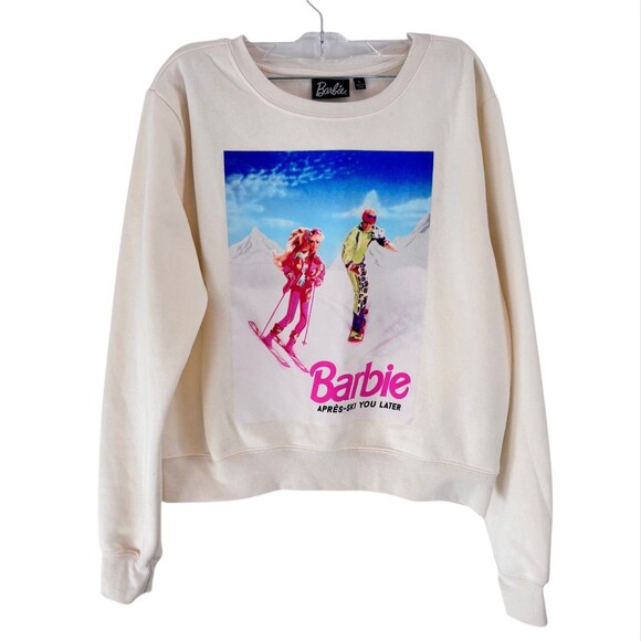 Barbie ‘Apres-ski You Later’ Pullover Graphic Print‎ Crewneck Large Cream Cozy - Picture 1 of 4